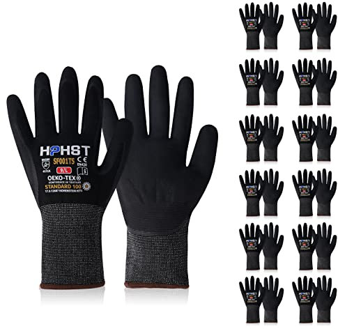 HPHST Arbeitshandschuhe SF001TS Handschuhe Montagehandschuhe für Damen und Herren Gloves Ergonomisches Design Smart Touch Gartenhandschuhe 12 Paar (Large, Schwarz)