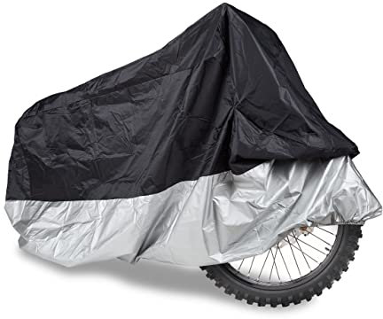 Relaxdays Motorrad Abdeckplane, Größe XL, wasserdicht, Motorradabdeckung Indoor & Outdoor, mit Gummizug, schwarz/Silber, 100% Polyester