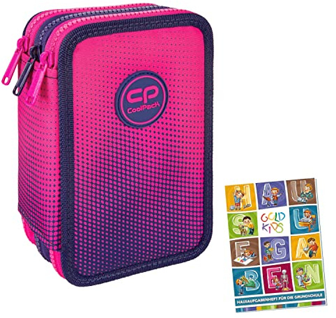 Goldkids Federtasche 3-fache Federmappe Federmäppchen 46-teilig gefüllte Schüleretui Stifte und Pinsel inkl. Aufgabenheft Federbox Etui Stiftetasche Schlamper-Etui Schul-Etui Frape