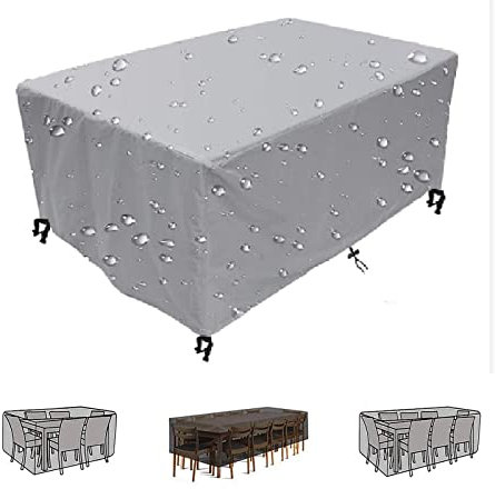 HOLEILUCK Gartenmöbel Abdeckung Abdeckplane Gartenmöbel 420D Oxford Wasserdicht UV-beständig Schutzhülle Terrasse Gartenmöbel Abdeckungen für Gartenmöbel Ausziehtisch Silver 243Lx200Wx56Hcm