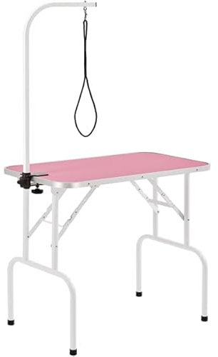 Yaheetech Table de Toilettage pour Chien Chiot Chat Pliant Transportable 80,5 × 46 × 76 cm avec Bras/Anneau Rose