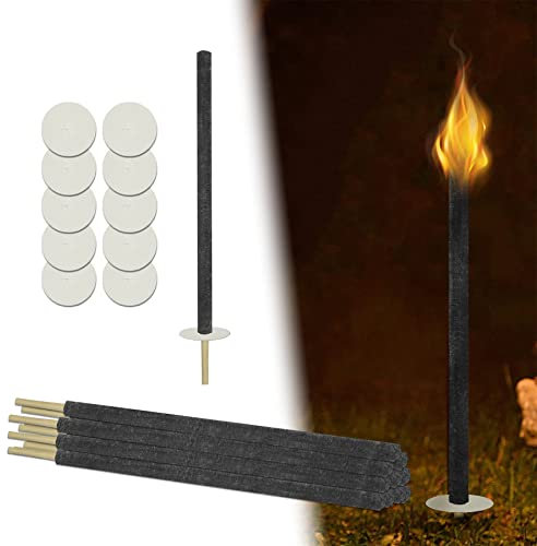 Froadp 10 Stück Wachsfackeln Fackeln für Draußen Brenndauer 100min Gartenfackel aus Natürlichem Wachs mit Handschutz und Extra Langem Griff für Outdoor Garten Wanderung Camping Ostern (72cm x ∅3cm)