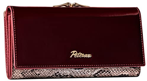 PETERSON | Portemonnaie für Frauen | Horizontale Ausrichtung | Mittelgroß | Rechteckig | Elegant | Kunstleder | RFID-System | Großzügiges Innenleben | Premiumprodukt (Rotwein Boa)