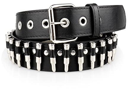 RUILAIBO Nietengürtel, Metall, Punk, Rock, Nietengürtel für Damen/Herren, mit Ösen, Pyramide, Goth, Bullet, L Fit Pant 38-43'' （Length 47'')