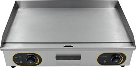 Plancha Cocina Eléctrica Grande 4400W Potente Con 2 Reguladores Individuales 50°C-300°C Profesional de Acero Inoxidable