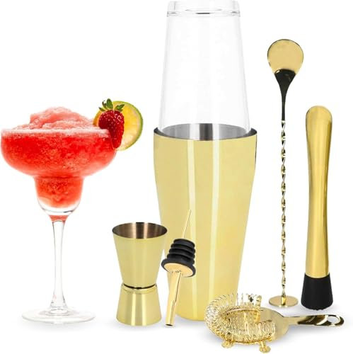 Set da barman 7 el shaker boston oro lucido