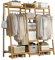 Solerconm Portant à Vêtements, Porte-vêtements Bambou avec Étagères à Chaussures, Porte-Manteau, Tringle Meuble, Charge Lourde pour Rangement Vêtement Chaussures Plante