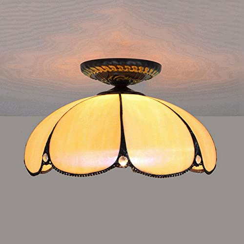 PAZWAHF Minimalistische Deckenleuchten im amerikanischen Stil im Tiffany-Stil mit 12-Zoll-Lampenschirm aus Buntglas für Schlafzimmer, Wohnzimmer, halbbündige Einbauleuchten (E26 / E27)