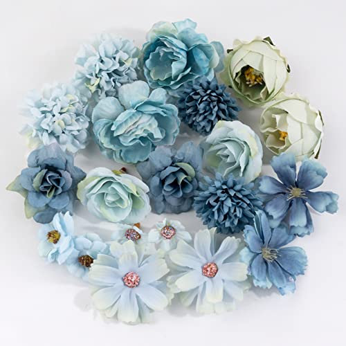 20pcs Mini Fleurs Artificielles Marguerites Blanches Faux Tête de Fleurs DIY Couronne Bouquet Mariage Fleur Decoration de Mariage Maison (Bleu)