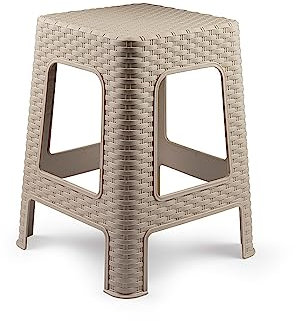 CABLEPELADO Taburete de Rattan Multiusos, Banqueta Apilable de Plástico, Imitación de Mimbre - 45 cm Altura x 33 cm Ancho, Beige