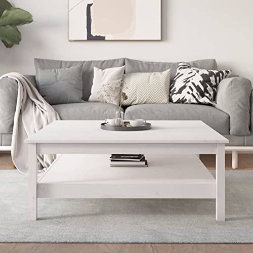 Festnight Couchtisch Holz Couchtisch 100 x 100 x 40 cm Beistelltisch Weiß Wohnzimmertisch mit Ablagen Holz Sofatisch Kaffeetisch Teetisch Holztisch Tisch Wohnzimmer Massivholz Kiefer