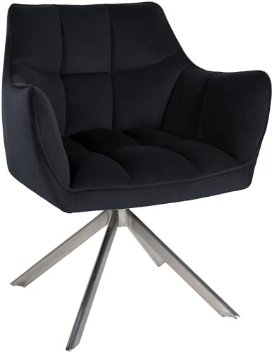 CLP Esszimmerstuhl Swing Samtbezug I Drehbarer Polsterstuhl I Küchenstuhl mit Rückenlehne, Farbe:schwarz, Gestell Farbe:Edelstahl