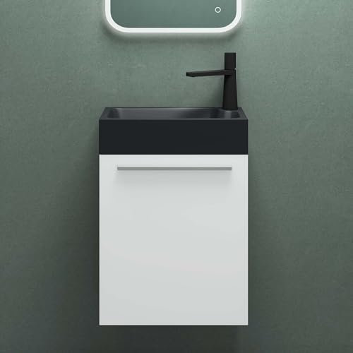 Mai & Mai Badmöbelset Badezimmermöbel Waschbeckenunterschrank in Weiß Matt und Waschbecken Anthrazit matt BxTxH 46x26x63 cm Pisa
