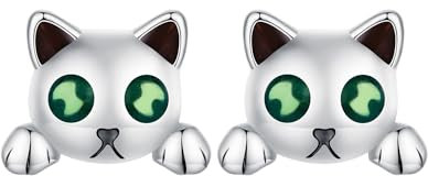 Qings Katze Ohrringe 925 Sterling Silber Klein Süß Glühwürmchen Katze Tier Ohrstecker Nachtleuchtende Firefly Schmuck Muttertag Weihnachten Geburtstag Geschenke für Damen Mädchen Teenager