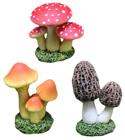 Champignons Figurines,Champignon Statues,Mini Champignon en Résine,Statue de Champignon en Résine de Couleur,Miniature Jardin Sculptures,pour la Décoration Extérieure Décoration de la Maison,3pcs