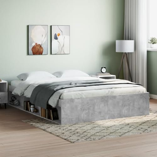 Festnight Bett 140x200 cm Holzbett mit Stauraum Massivholzbett mit Fächer Bettgestell mit Lattenrost Einzelbett Doppelbett Bettrahmen Jugendbett Holz Betongrau