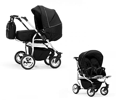 Elcar Zwillingskinderwagen 2 in 1 Duo Twin inkl. Sportsitze - 11 Teile - Schwarz