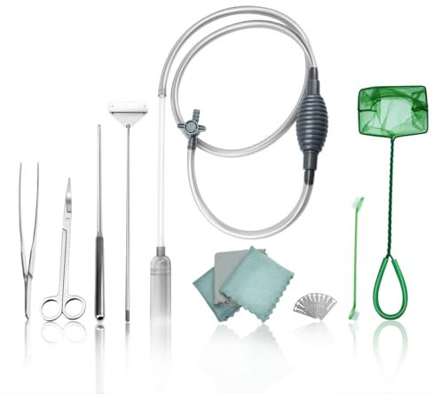 QREBYQ Kiessauger für Aquarium mit Aquarium Reinigungsset, Aquarium Siphon Sandreiniger geeignet für verschiedene Tankgrößen (Grau)