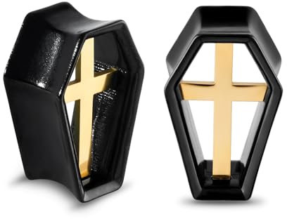 Longbeauty 1 Paar Retro Kreuz Ohrmesser Ohrtunnel Piercing Sechseckig Hexagon Piercing Plugs Stretcher Expander Punk Körperschmuck 8mm-16mm für Herren Damen, Schwarz, 10MM