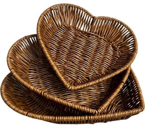 3 Unids/Set Cestas De Pan Tejidas, Cestas De Mimbre En Forma De Corazón, Cesta De Almacenamiento De Misceláneas para Servir Alimentos De Mesa, Frutas, Verduras, para Hogar, Oficina, Restaurante,