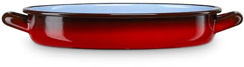 briebe Cacerola Baja Inducción 36 cm, Cazuela 5 L Fuente Acero Esmaltado Vitrificado, Apta Vitrocerámica, Fuego, Gas, Horno, Restaurantes/Hogar, Ignea Vintage Rojo