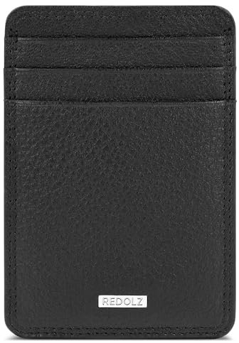 REDOLZ Leder Geldklammer/Kreditkartenetui Slim | RFID-Schutz & 3 Kreditkartenfächer & 2 Steckfächern | Maße 7 x 0,5 x 10 cm (schwarz)