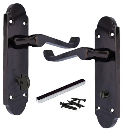 Betley Butterfly Epsom Door Handles Internal Bathroom Lock Scroll Lever - Black Nickel for Home and Office Wooden Doors 170mm x 42mm