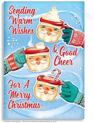 Vintage Santa Mugs Christmas Cards | Retro Christmas Card | Package of 8 Cards and Envelopes