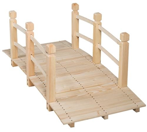 SOARS Puente de Jardín Madera con Barandilla, Puente de Pie Decorativo de Abeto con Capacidad de Carga de hasta 100 Kg, 150 x 67 x 55 cm cm, Puente Decorativo para Jardín, Estanque y Arroyo