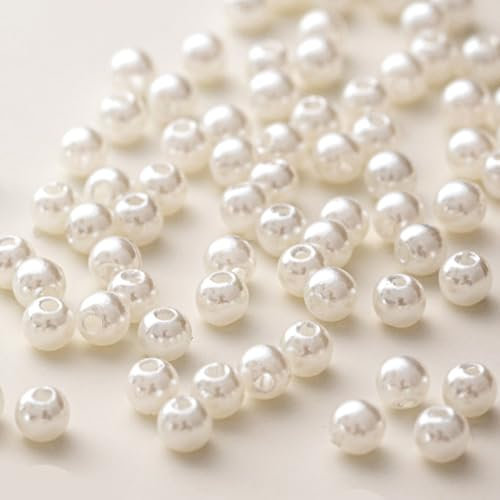 HERZONE ca.2000pcs elfenbeinfarbene Perlen zum Basteln,6mm round lose Perlen für Schmuckherstellung, Handwerk, Dekoration (cremeweiß-6mm)