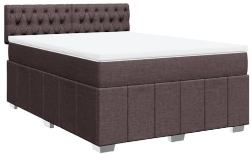 vidaXL Boxspringbett, Doppelbett mit Matratze Matratzenauflage, Bettgestell mit Kopfteil, Polsterbett Bett für Schlafzimmer, Dunkelbraun 160x200cm Stoff