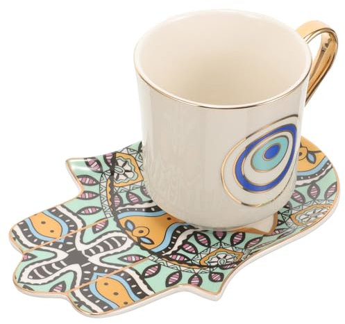 WATIIFUFU Keramik Kaffeetassen Satz mit Untertassen Hitzebeständig Multifunktional für Büro und Zuhause Dekorative Europäische Frühstückstassen