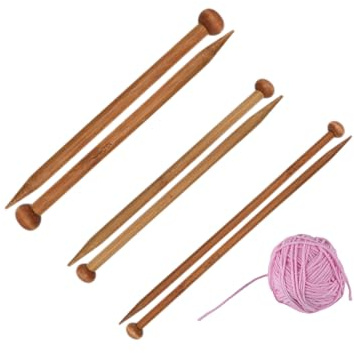 Bambus-Stricknadel-Set, 6-teilig, verschiedene Größen, einspitzig, lange Holznadeln für Kinderhände, DIY, handgefertigte Wolle, Pullover, Schal, Anfänger (6/8/10 mm x 25 cm)