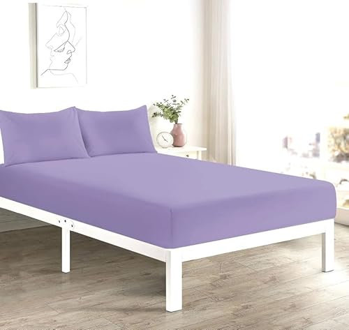 L S U Supersoft Duvet Cover Set Easy Care Bedding Fitted Sheet and Pillowcases in 22 Colours and Single, Double, King, and Super King Sizes (FITTED PP lilac)