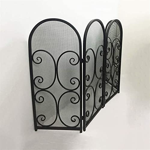 Sichtschutz für Kaminofen, dekorativ, 4 Paneele, 119 x 78 cm, Schmiedeeisen, durchsichtiger Metall-Kaminschutz, für drinnen und draußen