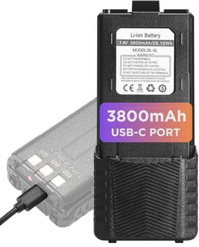 BAOFENG BL-5L Batteria Estesa con Porta di Ricarica USB-C, Compatibile con UV-5R UV-5RTP UV-5R 8W UV-5R+ Plus UV-5G UV-5G Pro GT-5R GT-5R Pro, Confezione Originale, Nero