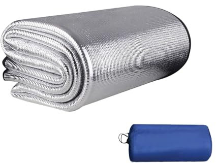 Isoliermatte Aus Aluminiumfolie, 200x200cm Faltbare Zeltmatte, Doppelseitige Aluminiumfolie Isomatte, Camping Isoliermatte, Thermomatte mit Aufbewahrungstasche für Camping Wandern Picknick