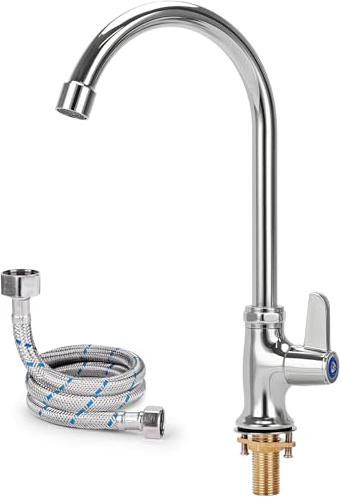 BZIMAK Single Hole Kitchen Faucet, Cold Water Only with Anti-Splash Spout - Stainless Steel Sink Faucet for RV Bar Laundry Kitchen Outdoor, Chrome Plated 6 Swivel Spout