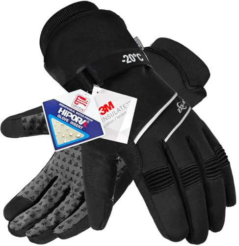 Guantes Snowboard Hombre Mujer, Guantes Esqui Hombre (Negro, X-Large)