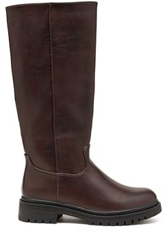 C'M PARIS Stivali da donna Alti Similpelle, stile combattimento con suola spessa e dentellata, 9244 Bordeaux, 41 EU