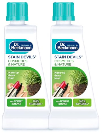 DR BECKMANN Stain Devil for Nature and Cosmetics – Removes Makeup, Grass, Pollen, and Natural Stains from Washable Fabrics – Powerful Stain Remover Pack of 2 – Laundry Essential Solution