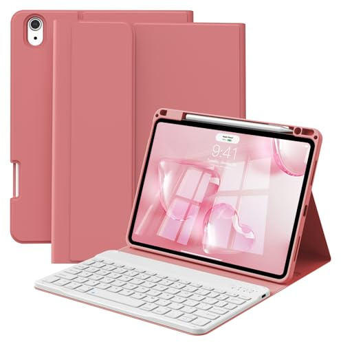 GKABXY Étui avec clavier pour iPad Air 11 M4/M3/M2 (2026/2025/2024), iPad Air 5e/4e génération 11 avec porte-crayon, étui folio magnétique amovible, disposition britannique, rouge