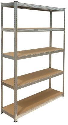 Relaxdays Schwerlastregal, 5 Ebenen, HBT: 200 x 120 x 50 cm, bis 875 kg, Keller & Garage, Lagerregal, Stahl, Silber