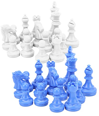 Generic Mittelalterliches 32-teiliges Kunststoff-Schachspiel, Langlebige, Leichte Figuren für Internationalen Wettbewerb, Blau und weiß, 49 Mm Königshöhe, für Zuhause, Schule, Café