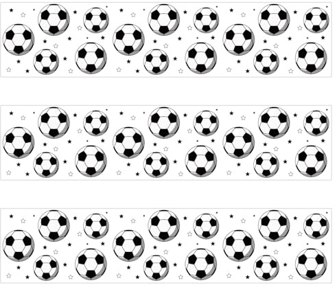 3pcs Soccer Theme Edible Cake Border, 28x6.2cm/11.02x2.44in Pre-Cut Cake Decorations Strips with Star Printed Glutinous Rice Paper for Soccer Theme Birthday Party Supplies