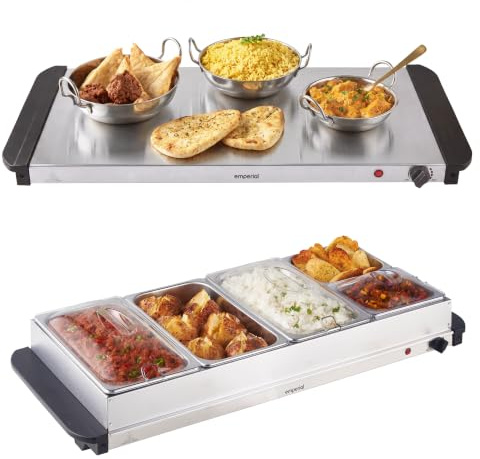 Emperial and Pans with Lids 2.5L, Food Warmer Tray Buffet Server | Plate Warming, Temp Control, Chafing Dish, Hostess Trolley Food Warmer, Cool Touch Handles