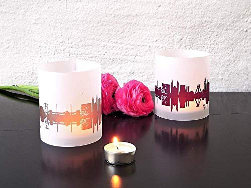 Ruhrpott Skyline Windlicht 2er Set Lichthülle - Tischlicht Geschenk-Idee Deko personalisierbar mit eigenem Namen Text Datum Spruch Botschaft
