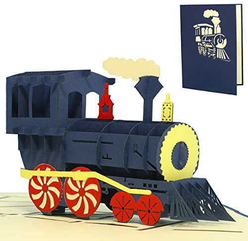 LINPOPUP®, LIN17345, Pop - Up - Karte - Lokomotive - Zug - Geburtstagskarte, Grußkarte Lokomotive, Gutschein Eisenbahn, Reise Gutschein, Oldtimer, Dampflokomotive, N228