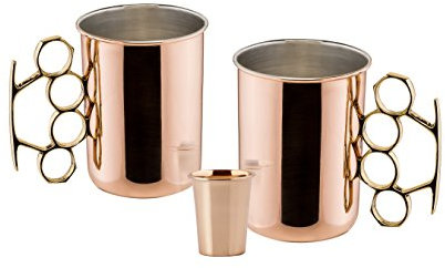 Old Dutch P442 Copper Brass Knuckle Moscow Mule Mugs with Bonus Shot Glass