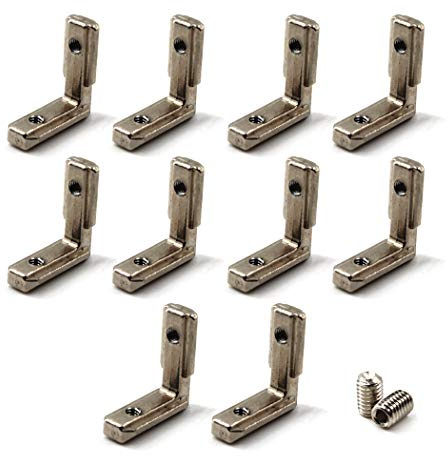 2020 - Soporte de esquina con ranura en T, conector de esquina en forma de L, para perfil de aluminio estándar europeo, viene con tornillos (paquete de 10)